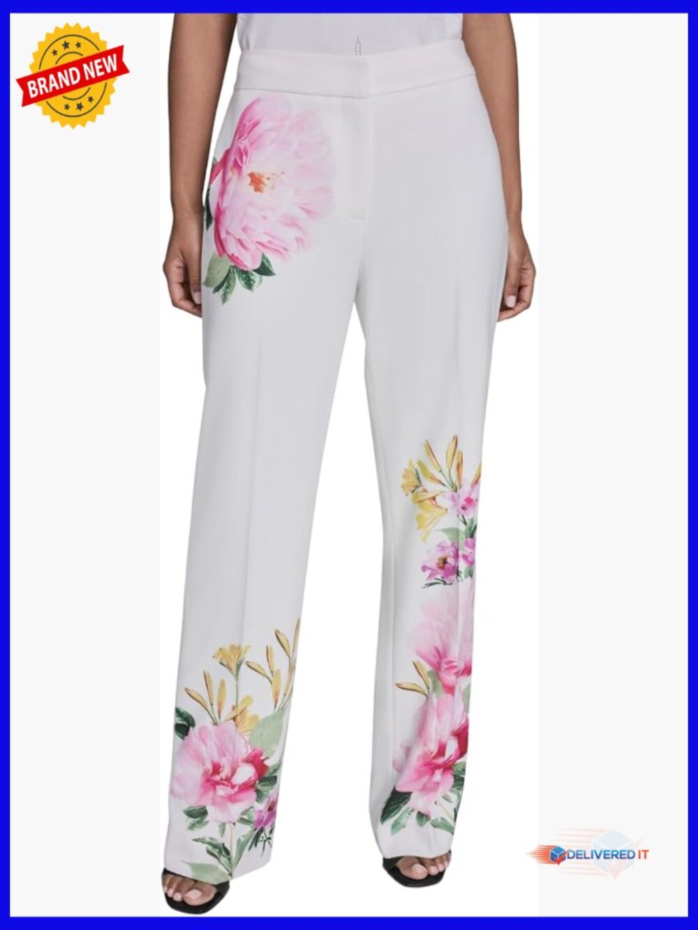 Printed Floral Trouser Pant - Mid Rise, Flowy Fit, Zip Closure